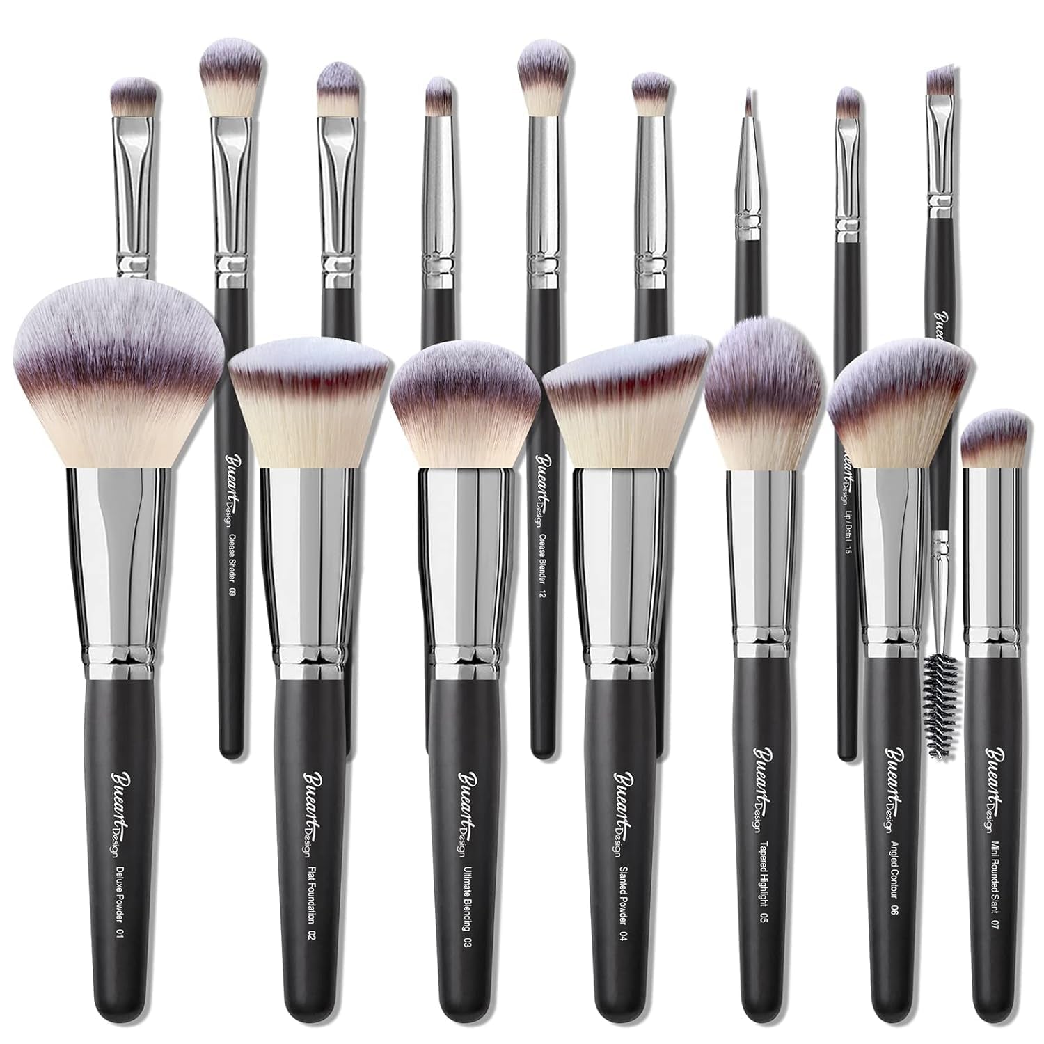 19Pcs ULTRA SOFT Black Labeled Makeup Brushes Set Contains Large Powder Flat Foundation Blending Blush Face Contour Concealers Brush (16Pcs Matte Black S)